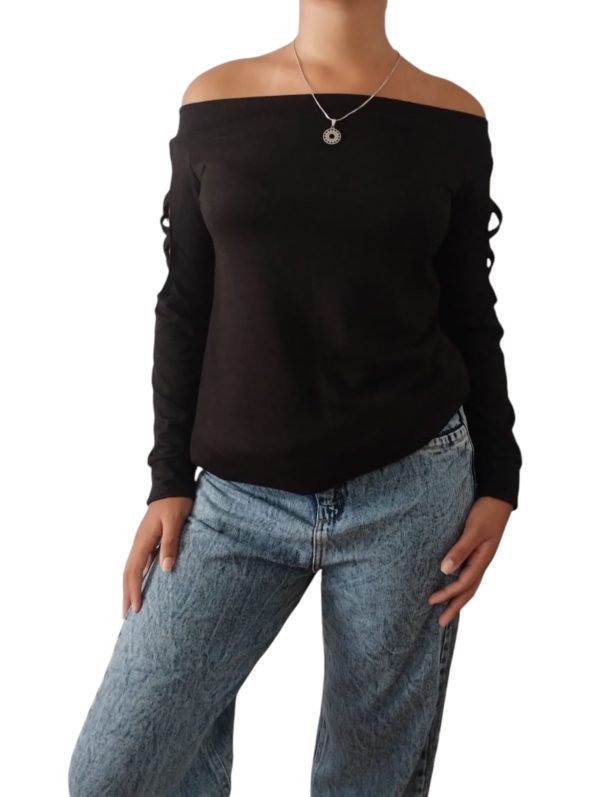 Sweter Mujer Remerón Cuello Bote Y Mangas Tiras Cruzadas